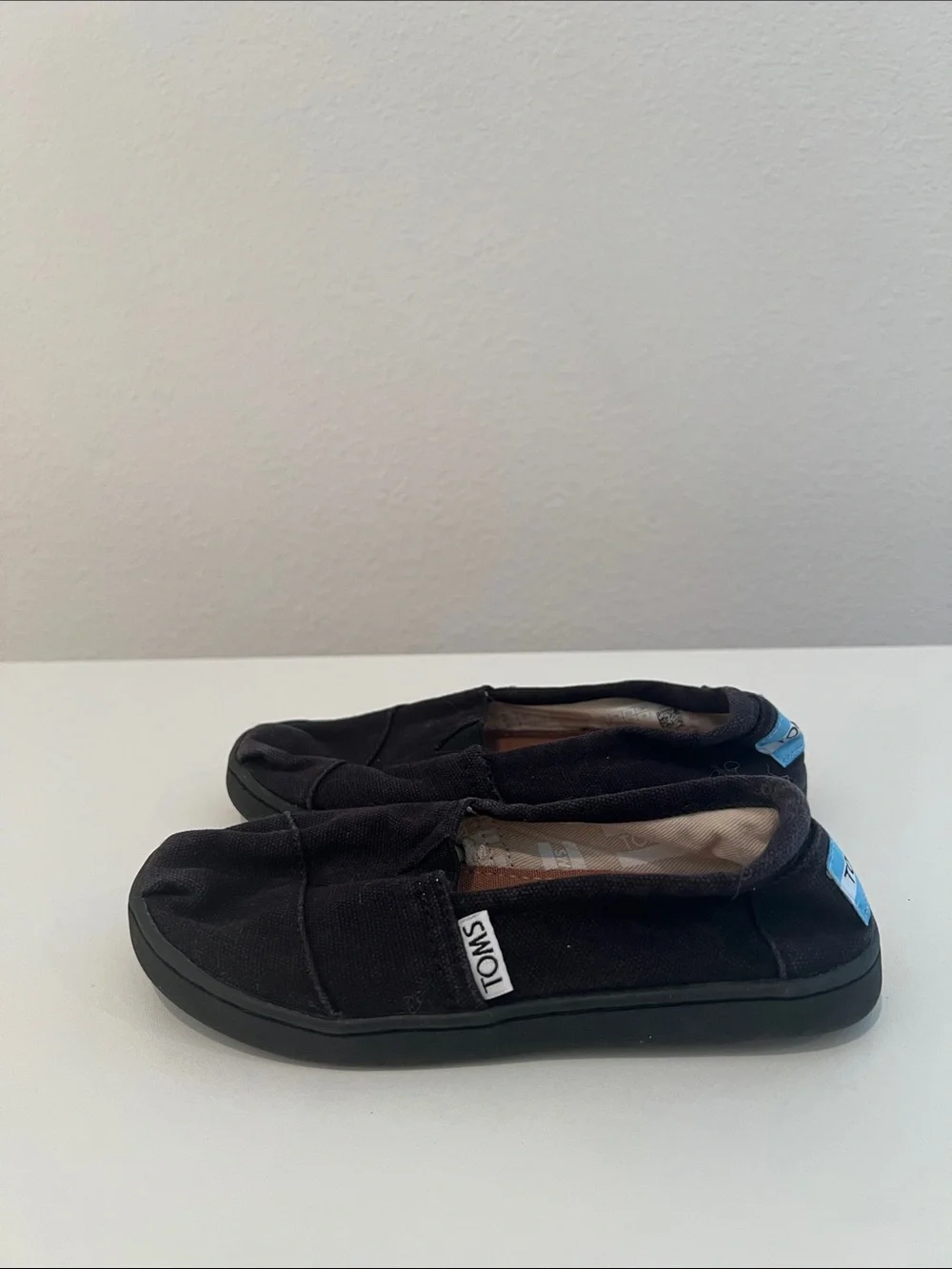 Toms Kids Black Canvas Slip-On Moccasins